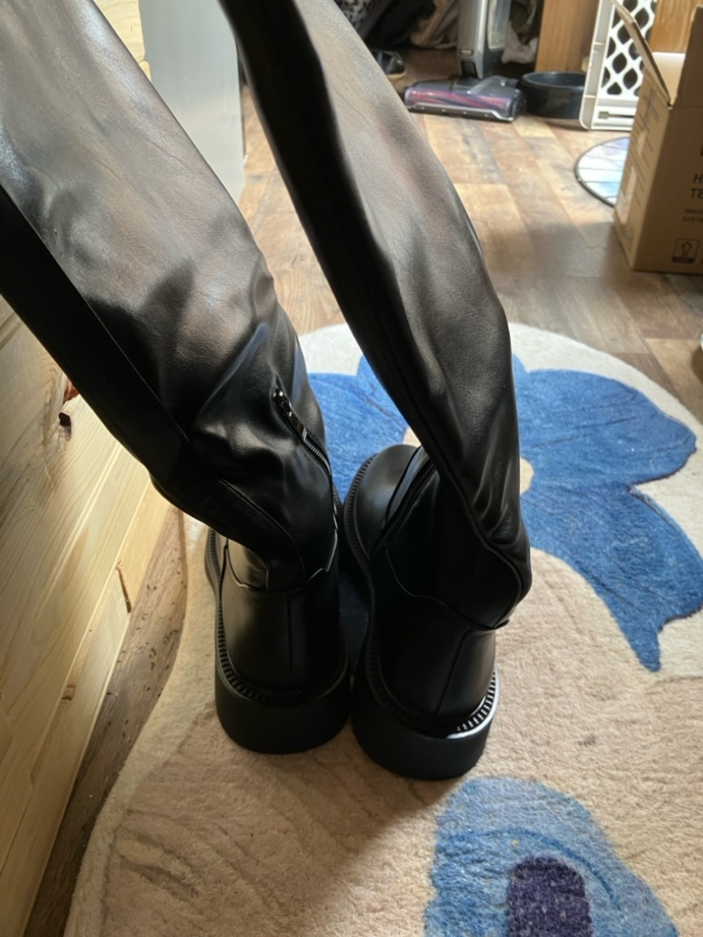 Women's Black Mid-Calf Heeled Boots - Picture 4 of 14